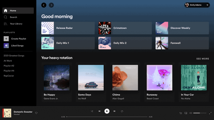 Das geöffnete Fenster von Spotify auf dem Desktop