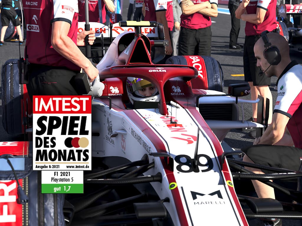 F1 2021 Boxen-Stop mit Test Siegel