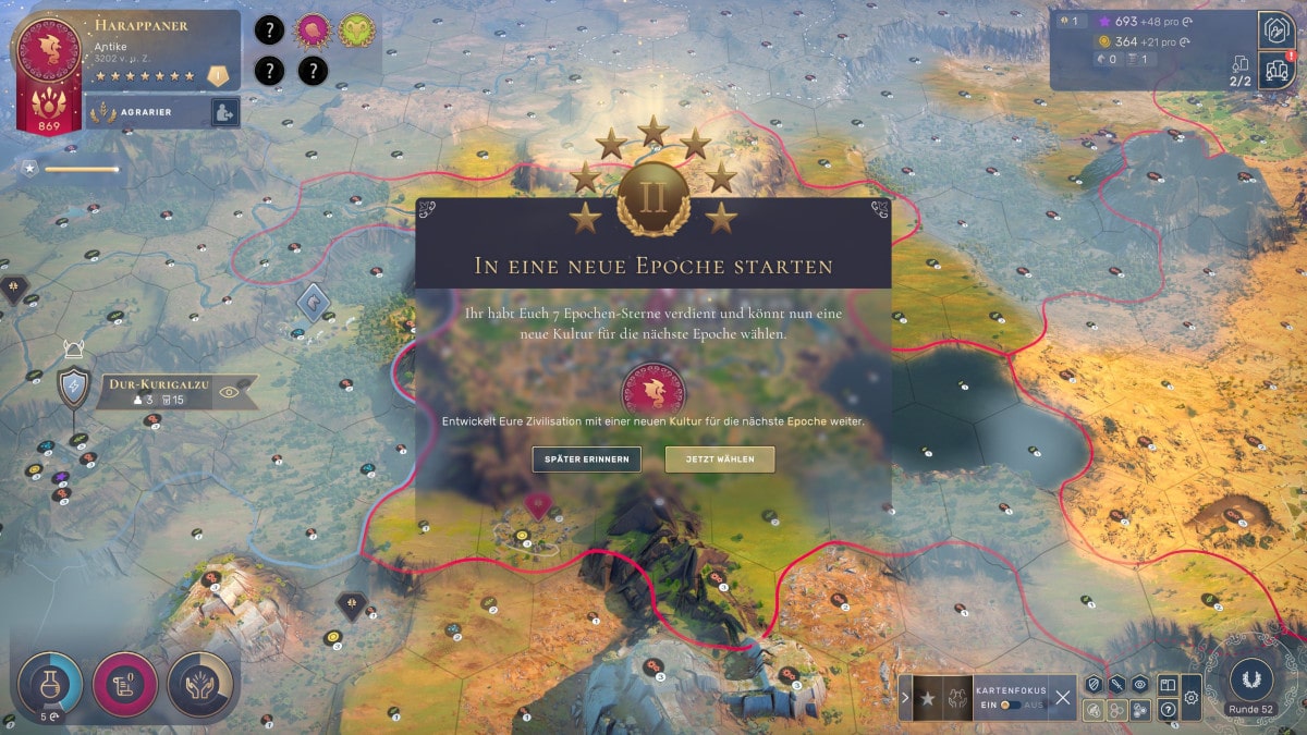 Aktion in eine neue Epoche starten im Hintergrund Karte