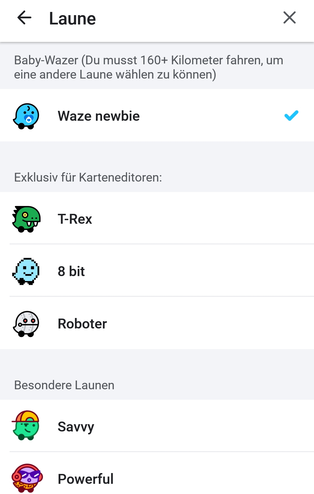 Screenshot Waze-Icons in verschiedenen Farben