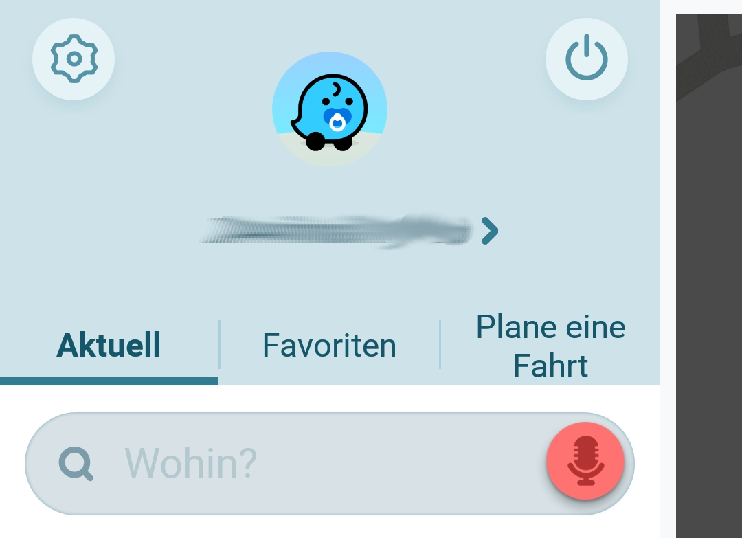 Screenshot Ausschnitt Mein Waze Menü mit favoriten und Fahrt planen
