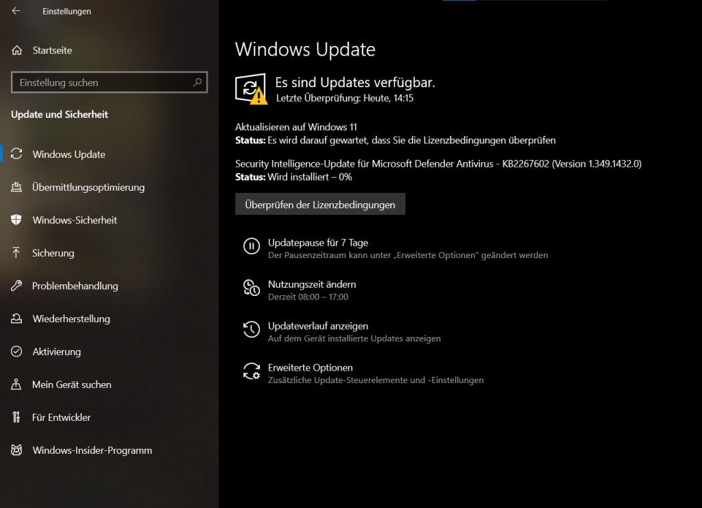 Das Bild zeigt die Windows Update Suche