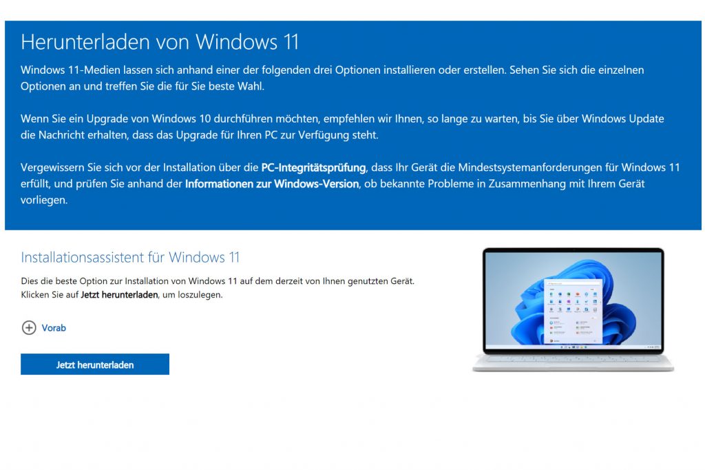 Windows 11 Installationsassistent downloaden