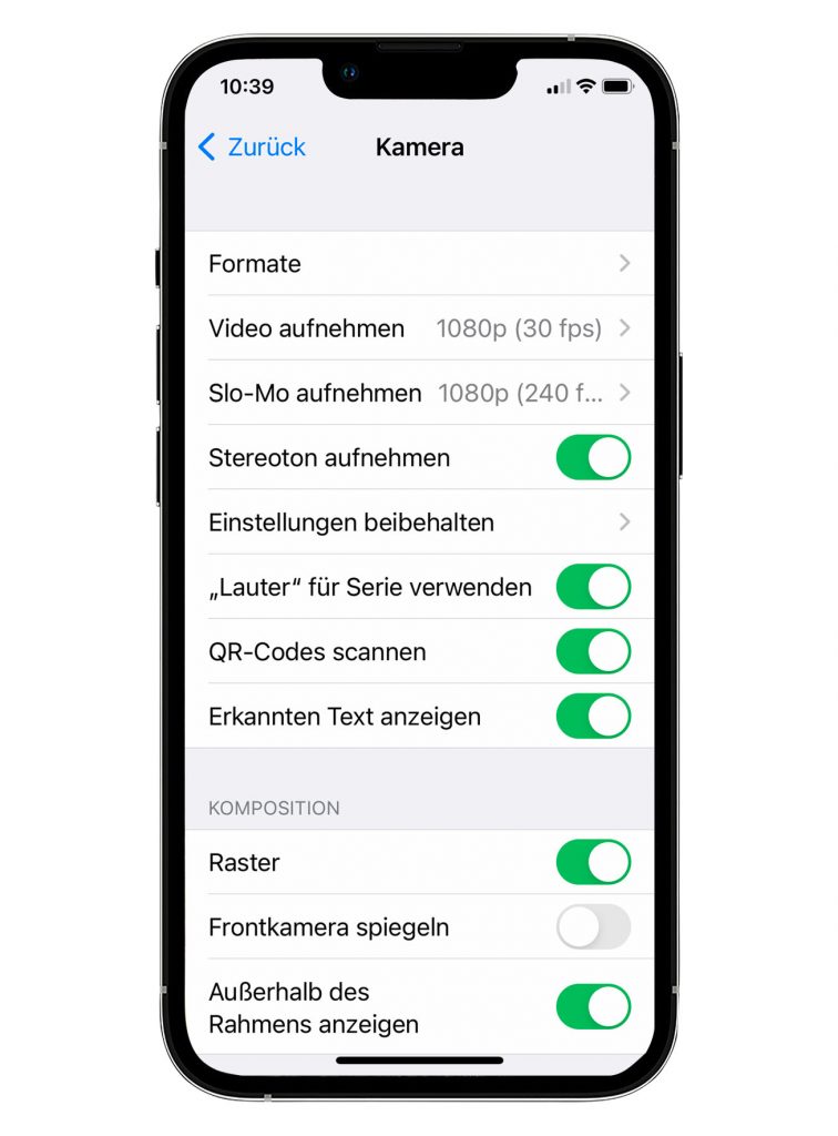 iPhone Kamera Einstellungen