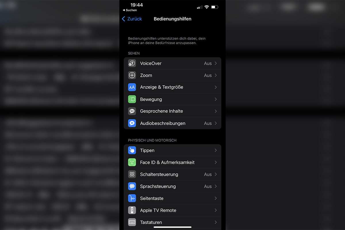 iOS Einstellungen Bedienungshilfen