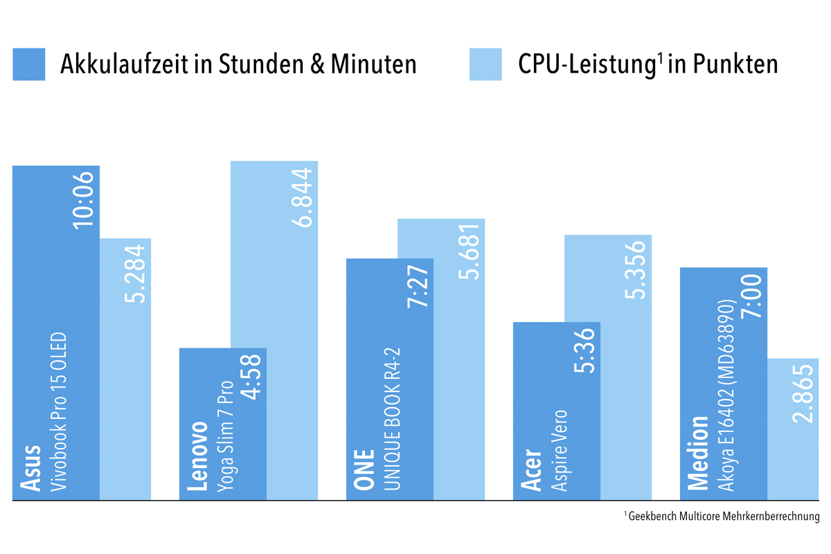 Balkendiagram mit hell und dunkelblauen Balken in unterschiedlicher Höhe