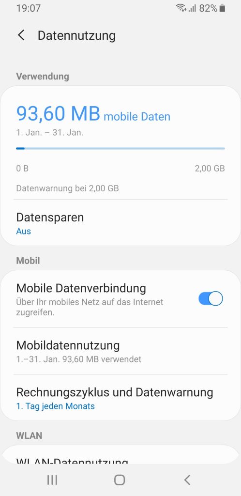 Anzeige des Datenvolumens auf einem Smartphone