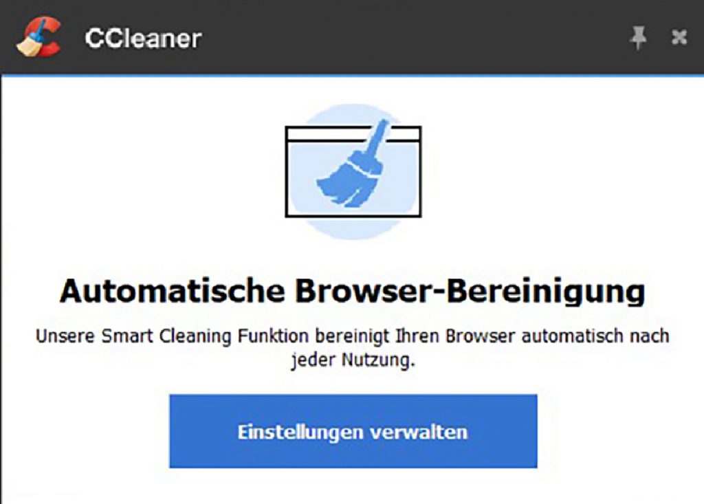 Screenshot Fenster mit Anzeige Browserreinigung starten