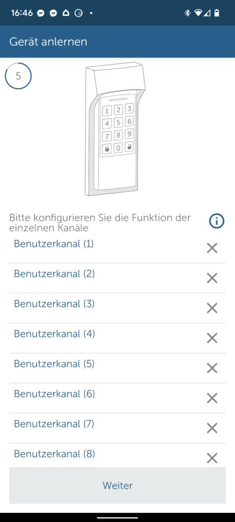 Screenshot App von Homematic IP Keypad mit Kanalauswahl