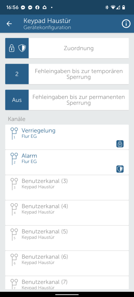 Screenshot App von Keypad mit verschiedenen Einstellungen