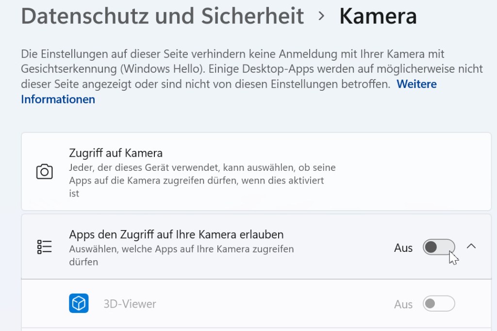 Windows Datenschutz-Menü