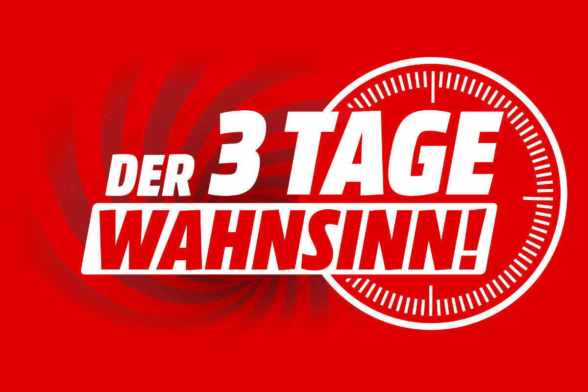 Media Markt Aktion: Der 3 Tage Wahnsinn, weisse Schrift auf rotem Hintergrund