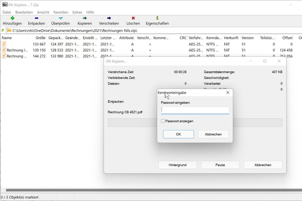7-Zip Passwort eingeben