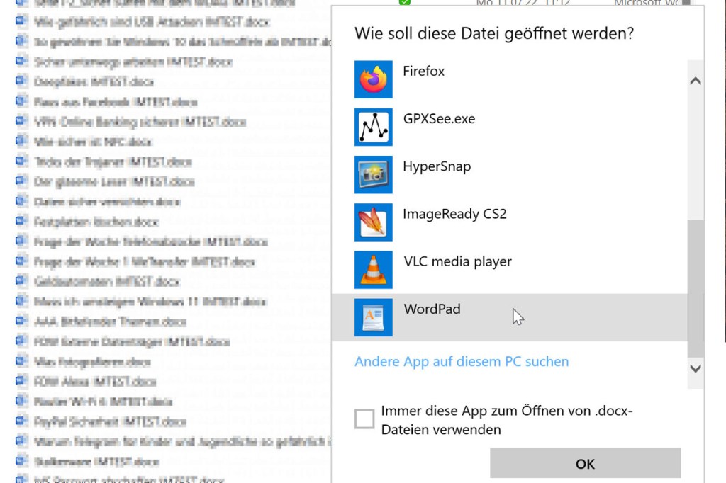 Dokument mit Wordpad öffnen