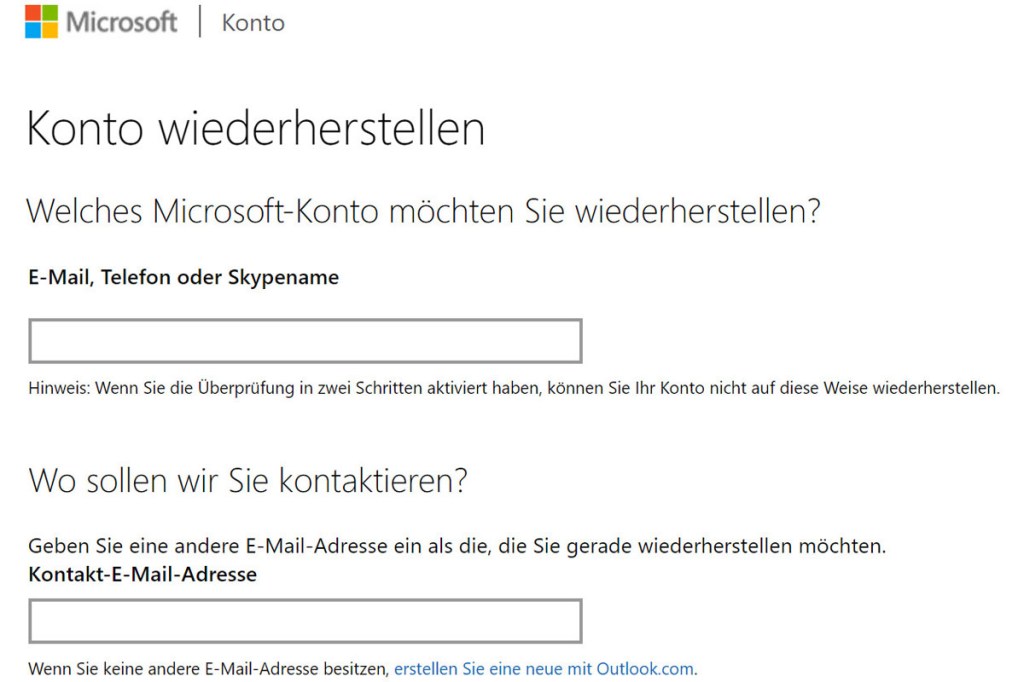 Microsoft-Konto wiederherstellen