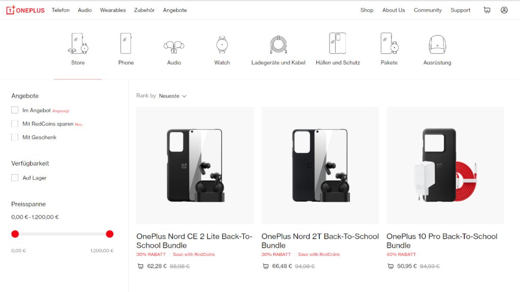 Screenshot der OnePlus Homepage