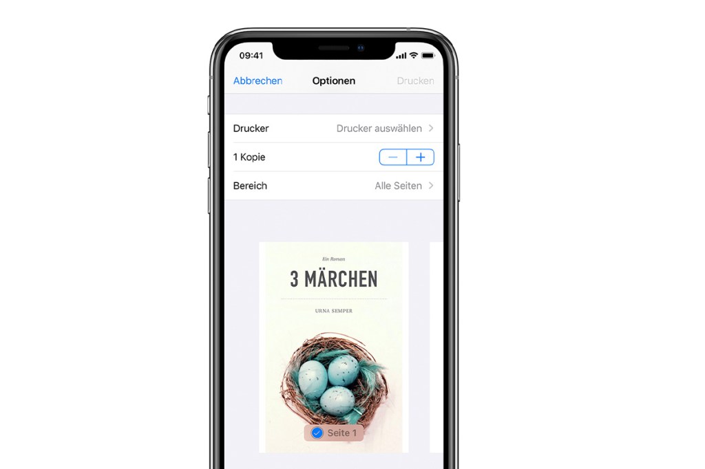 Die AirPrint-Funktion auf einem iPhone