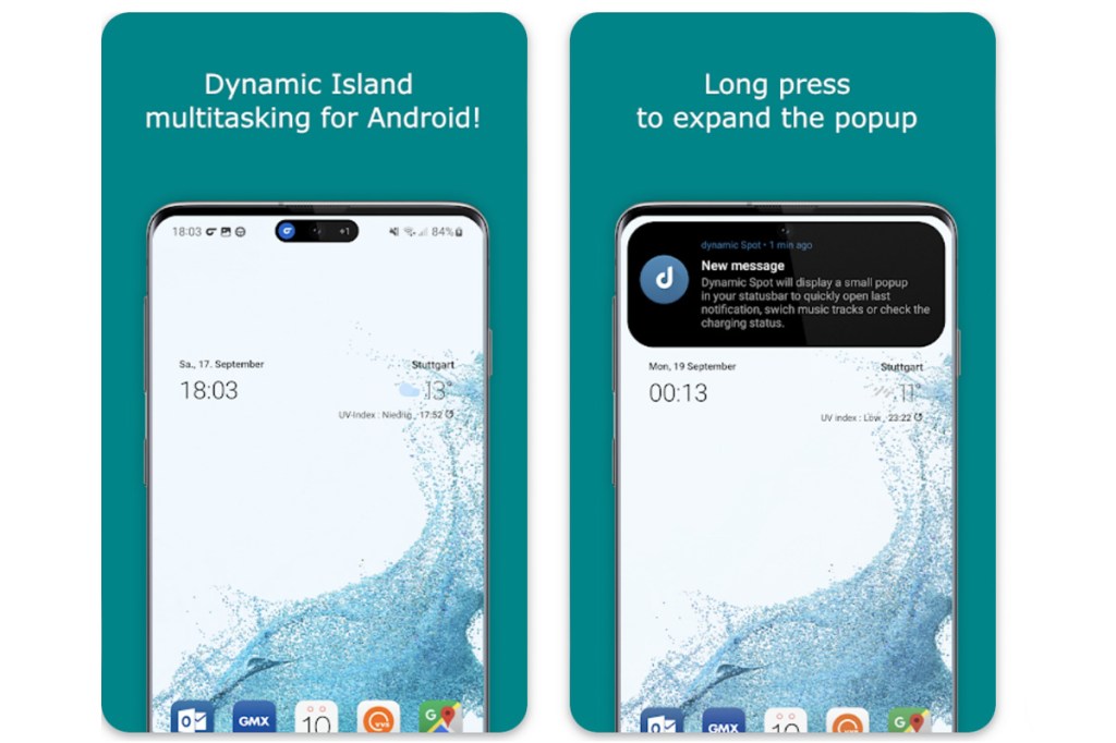 Die Dynamic-Spot-App auf zwei Smartphones.