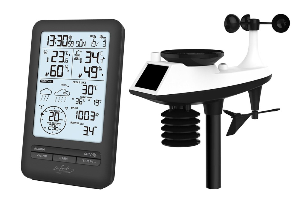 Außensensor und Basis-Station der Funk-Wetterstation von infactory.