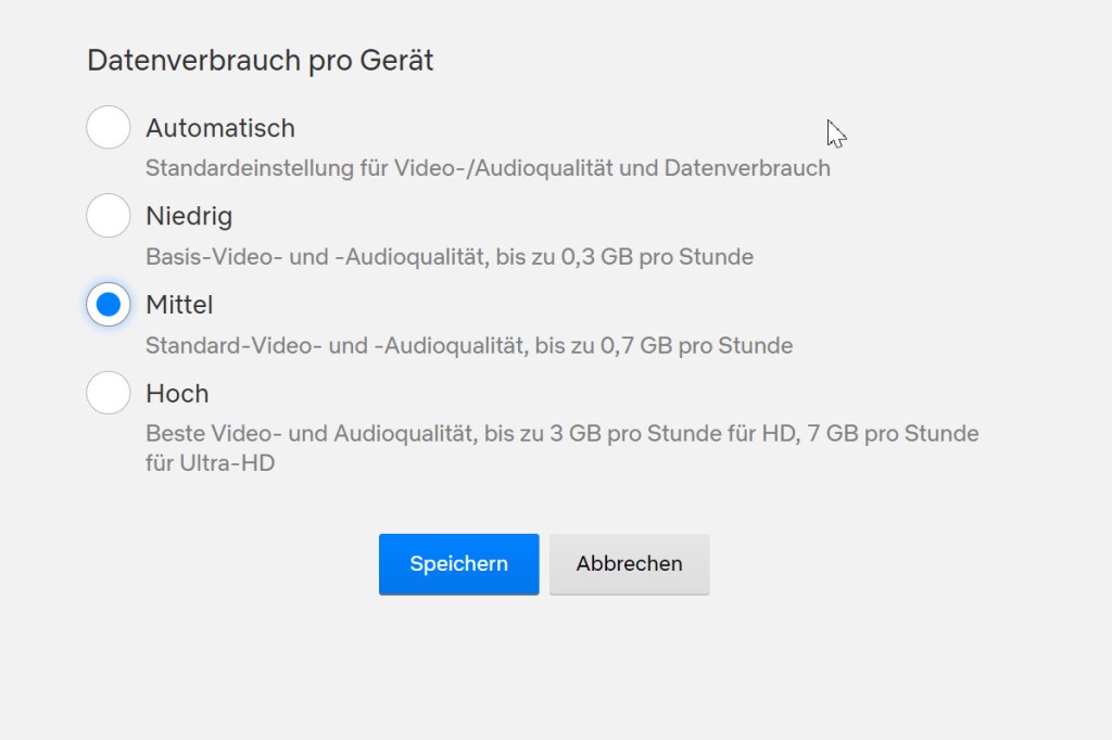 Netflix Auflösung wählen
