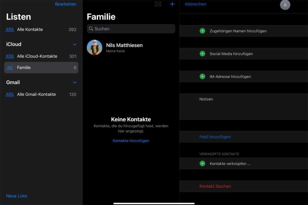 iPad Kontaktlisten