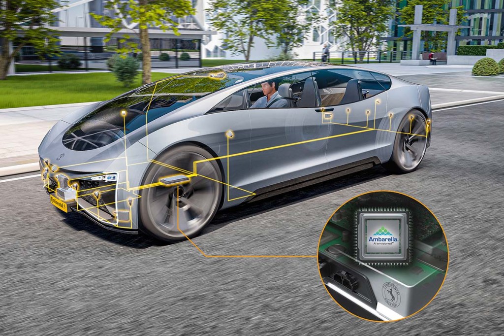 Fahrzeugstudie von Continental mit Bild-in-bild, wo man einen Sensor sieht