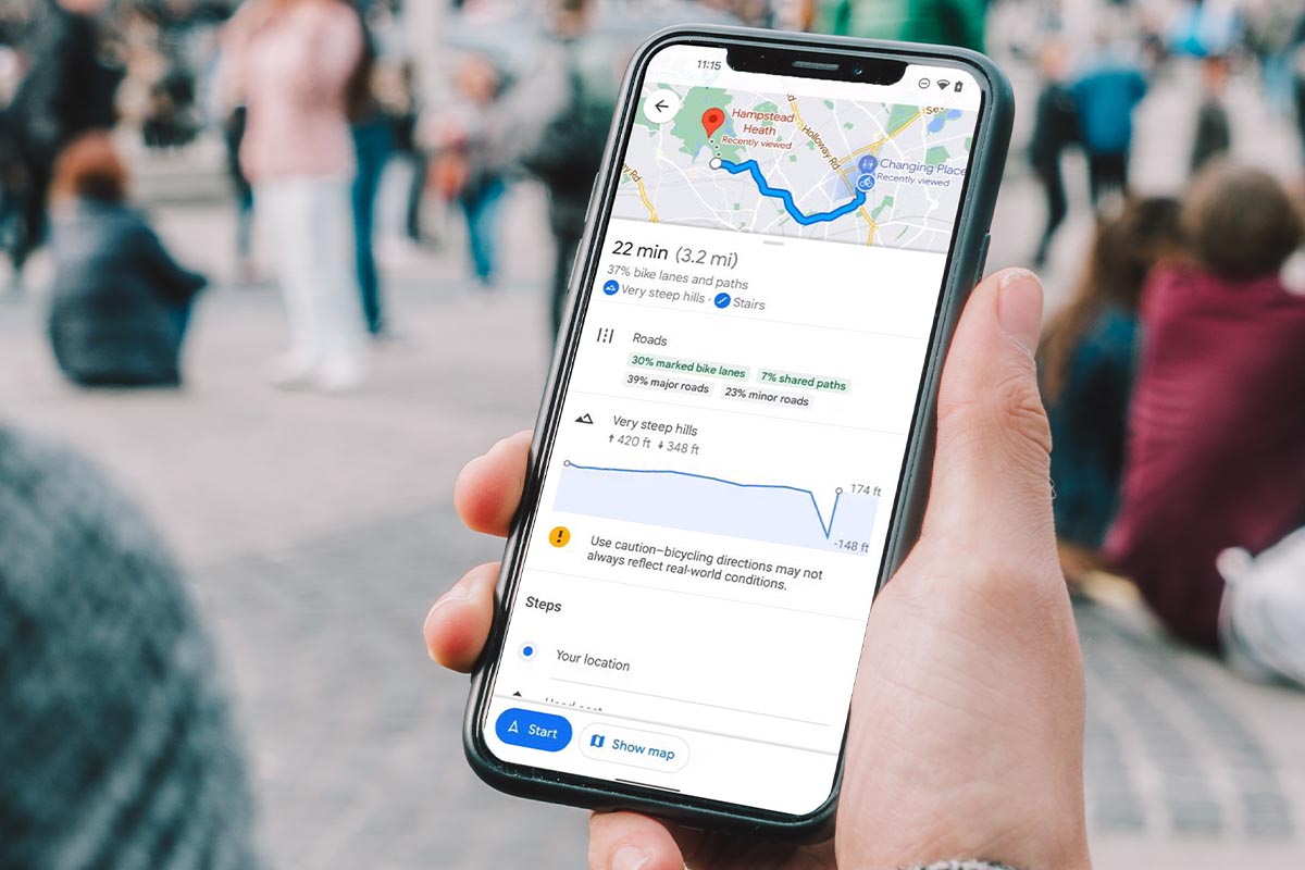 Google Maps mit aktueller Route auf einem Smartphone