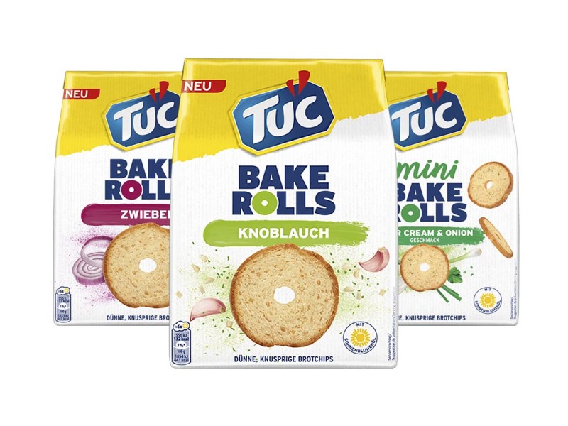 Drei Snacks von TUC auf weißem Grund