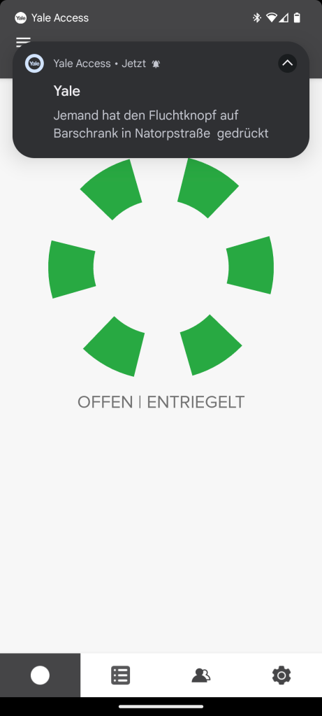 App-Screen, der den Schließzustand des Schlosses zeigt.