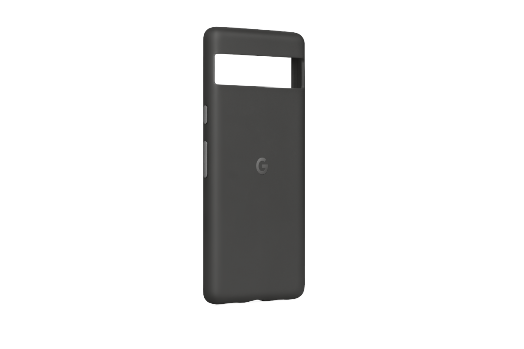 Google Pixel 7a Hülle schwarz schräg von vorne auf weißem HIntergrund