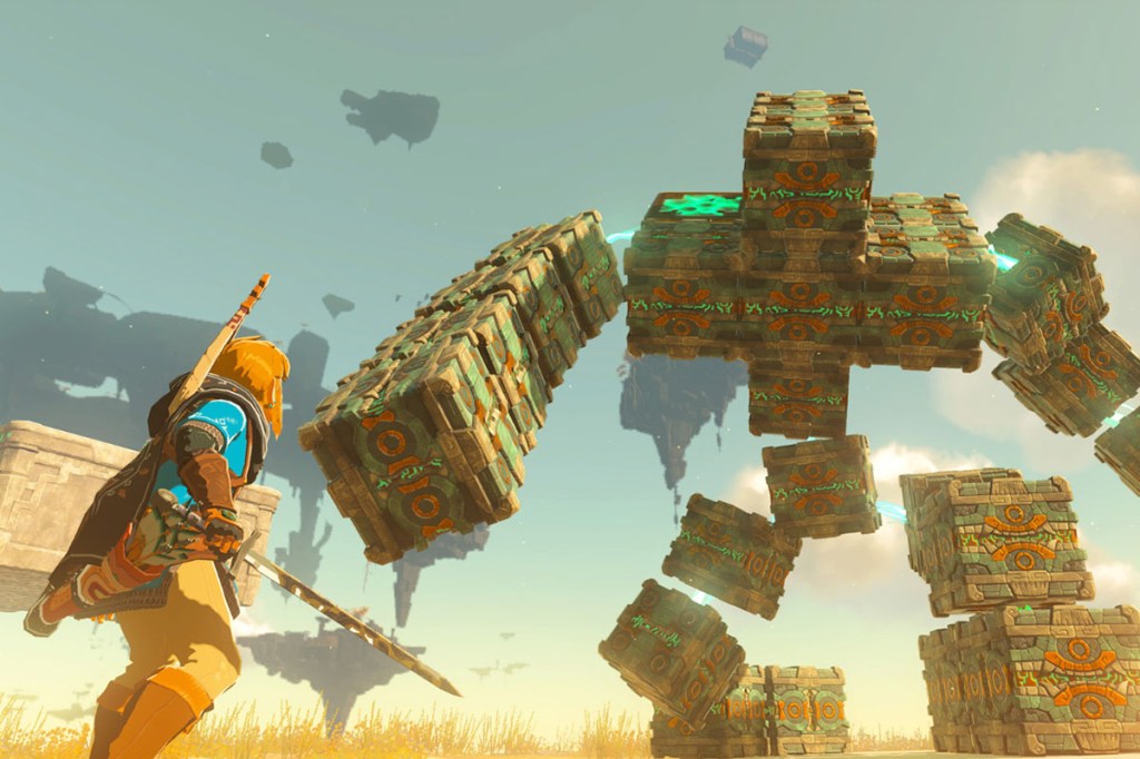 Ein Bild aus dem Videospiel The Legend Zelda: Tears of the Kingdom, man sieht den Held Link beim Kämpfen.