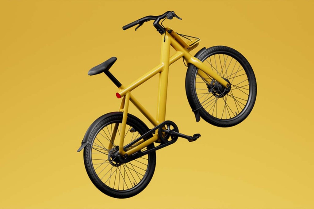 Productshot gelbes E-Bike X4 von VanMoof auf gelbem Untergrund
