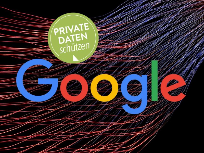 Google-Logo auf schwarzem Grund, auf dem wellenartige Linien sind.