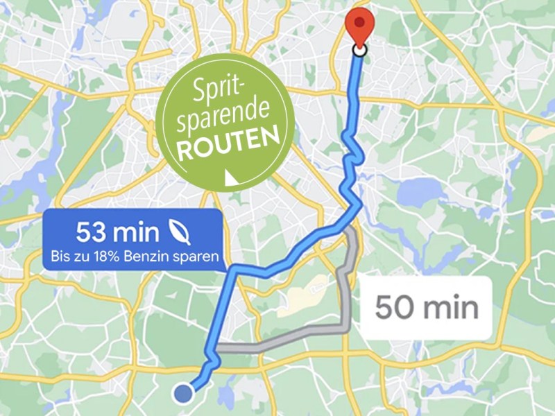 Kraftstoffsparende Routen auf einer Google Map.