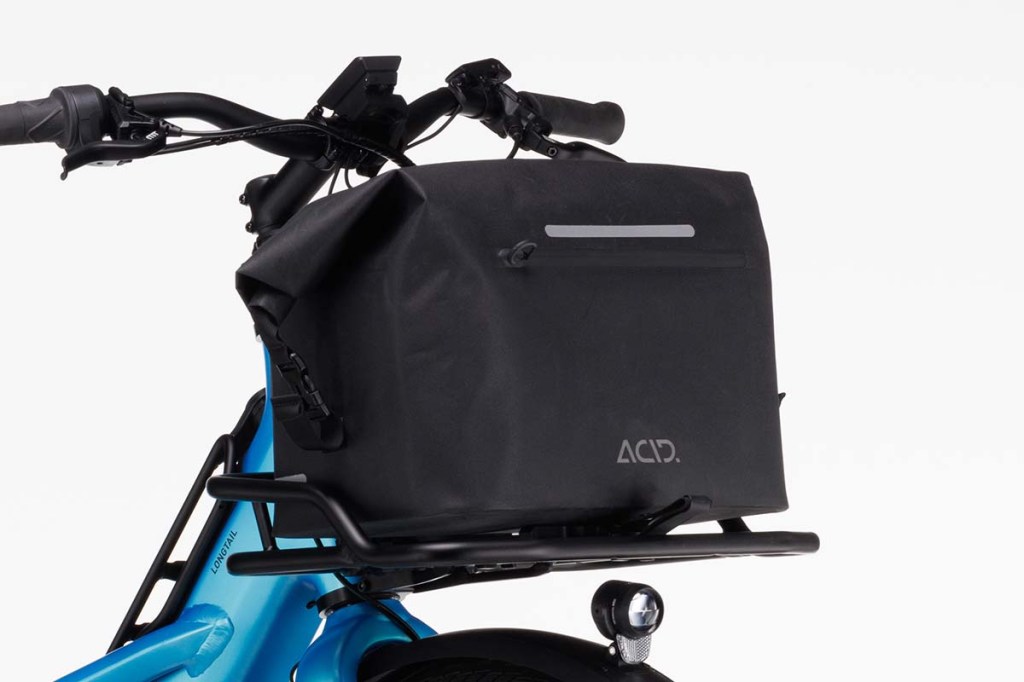 Nahaufnahme Produktshot Frontgepäckträger E-bike mit Tasche
