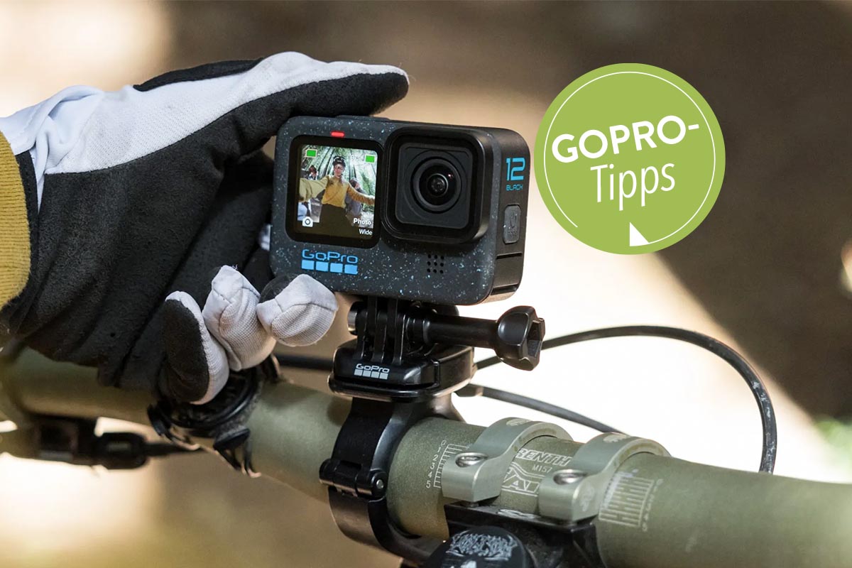 An einem Fahrrad angebrachte GoPro.