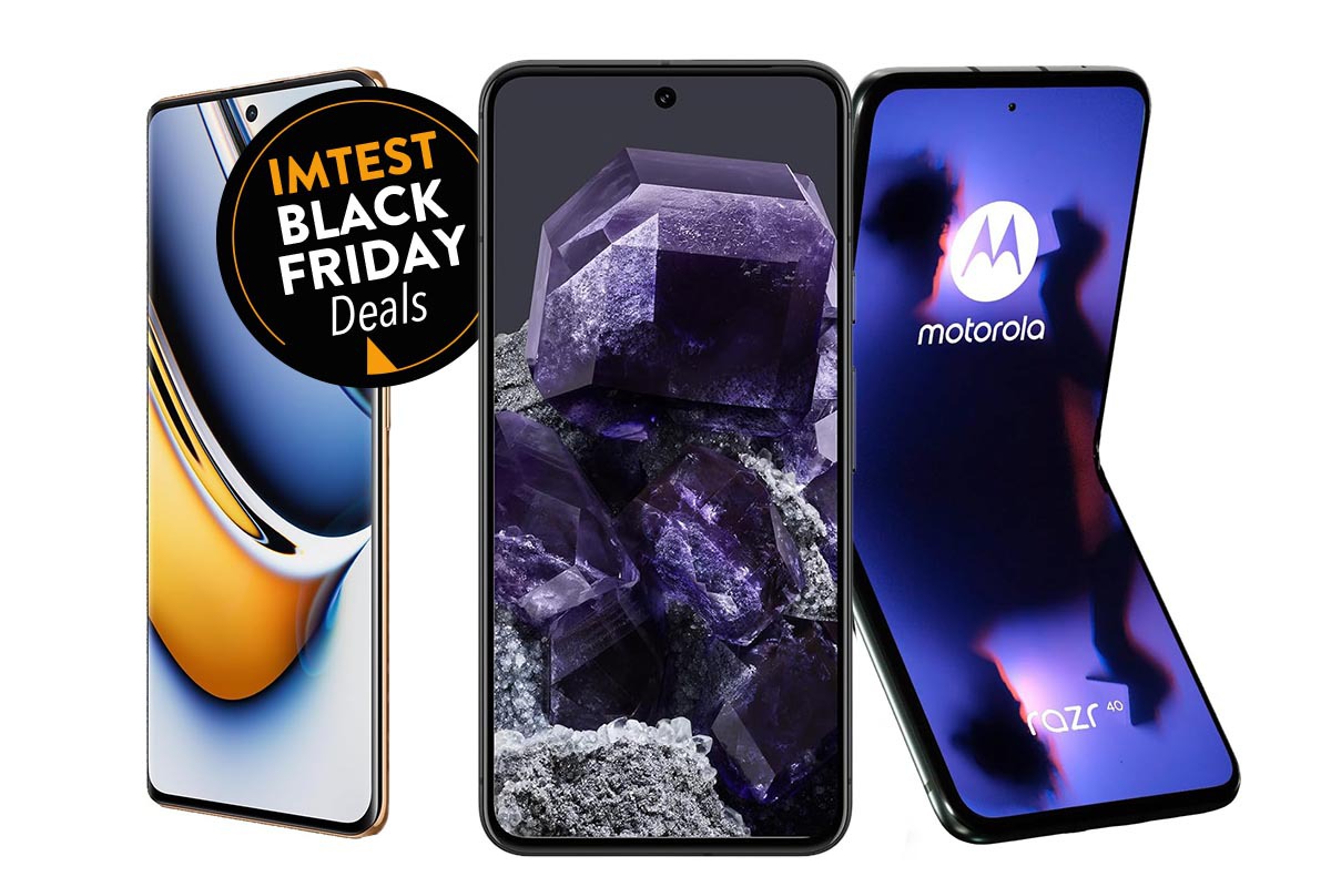 Productshots dreier Smartphones nebeneinander mit Black Friday Button