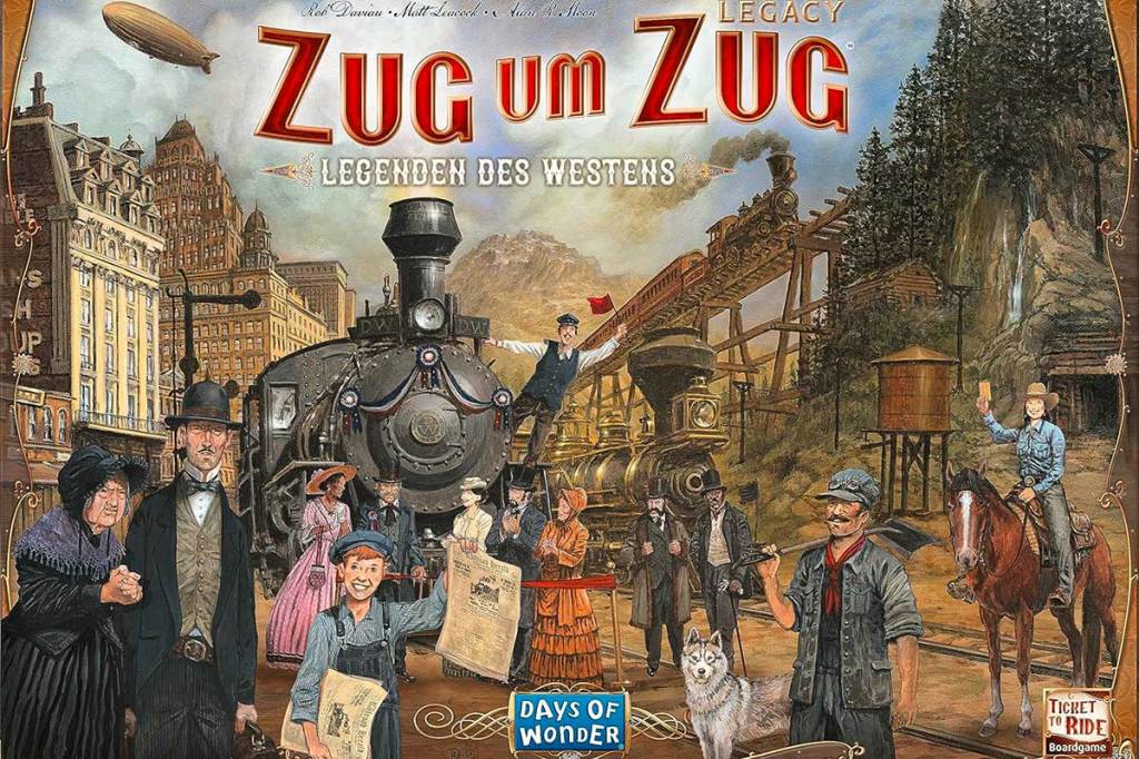 Die Vorderseite des Brettspiel Zug um Zug Legacy: Legenden des Westens.