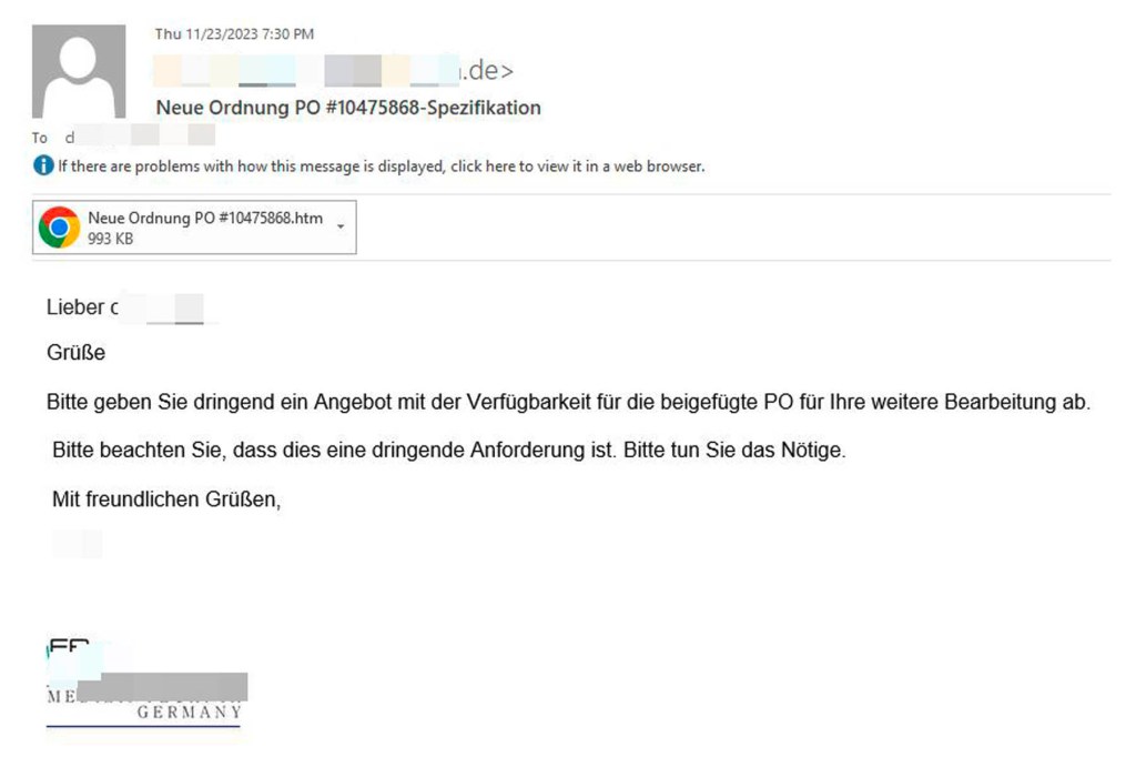 Phishing-Mail mit persönlicher Anrede