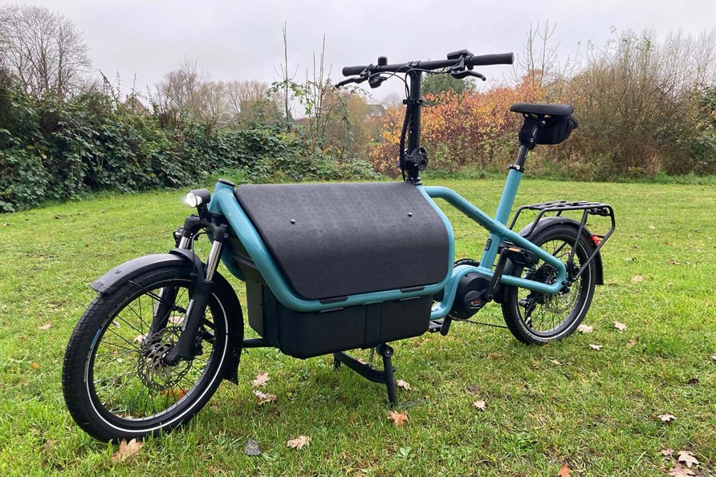 Cargo-E-Bike auf einer Wiese stehend