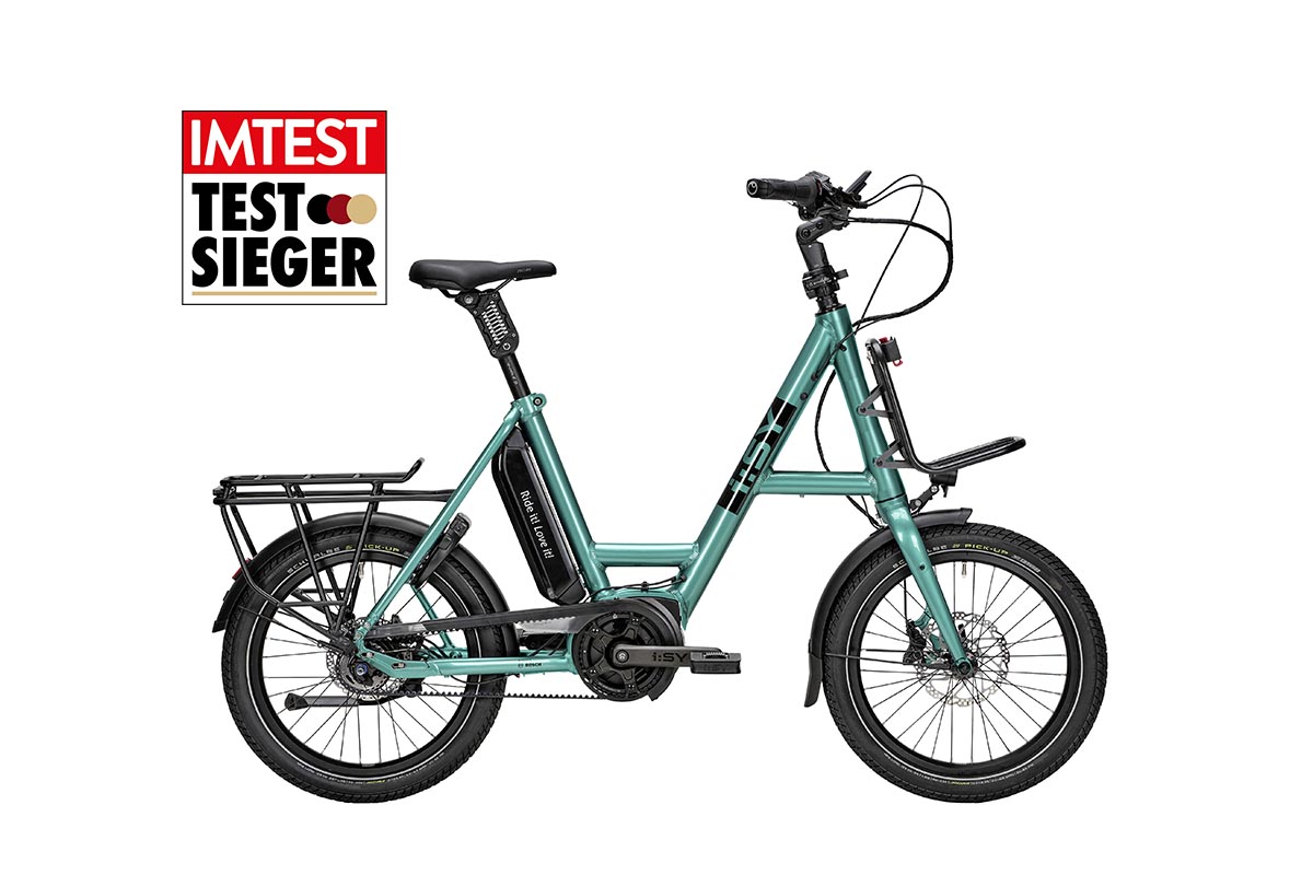 Kompakt-E-Bike von I:SY auf weißem Grund.