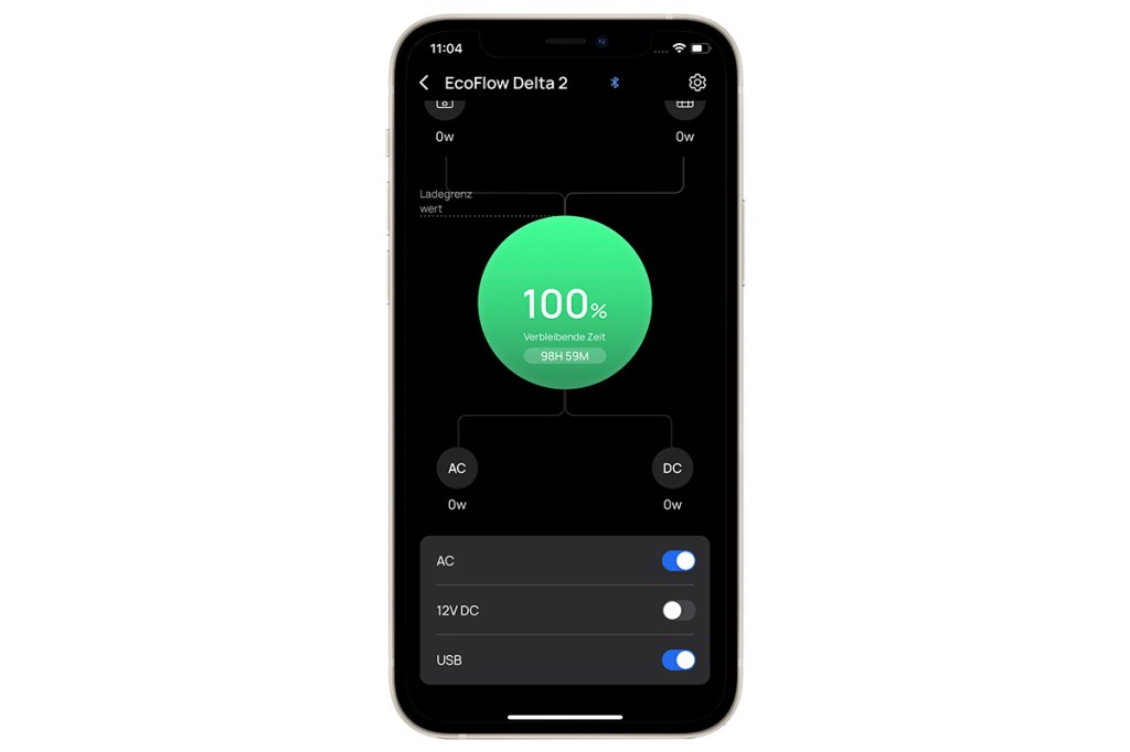 Ein Screenshot der EcoFlow-App mit verbundener Delta 2.