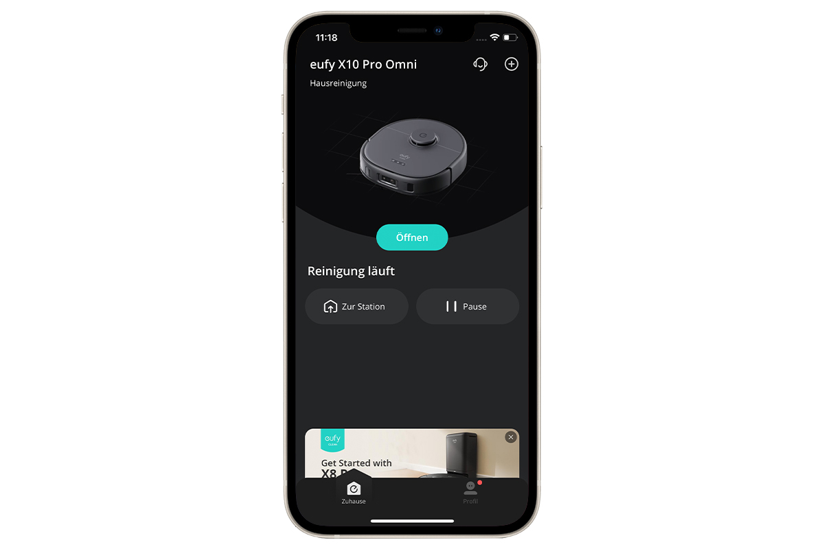 Ein Screenshot der Eufy-App mit verbundenem X10 Pro Omni.