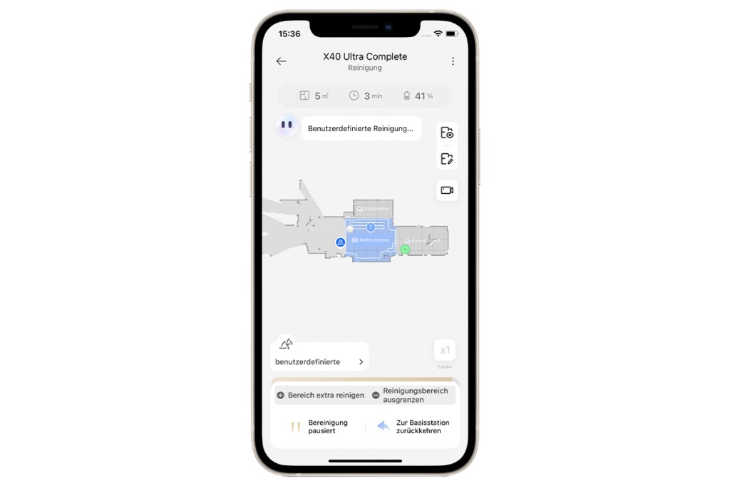 Ein Screenshot der Dreame-App mit verbundenem X40 Ultra Complete auf einem iPhone.