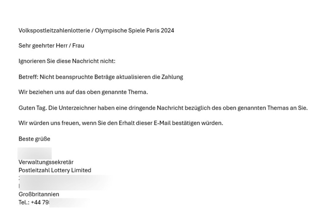 Phishing Mail Olympische Spiele