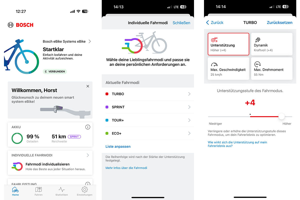 Ansicht für Bosch eShift-Einstellungen über die Bosch E-Bike Flow-App.