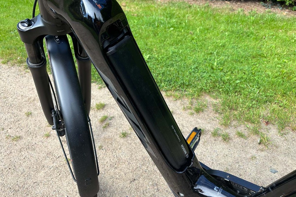 Detailaufnahme Akku in seinem Fach bei einem E-Bike