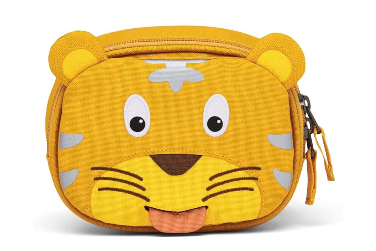 gelbe Lenkertasche mit Tigergesicht auf weißem Grund