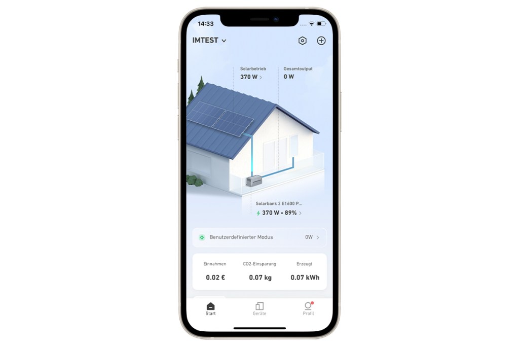 Ein Screenshot der Anker-App mit angeschlossenem Solix Solarbank 2 Pro System.