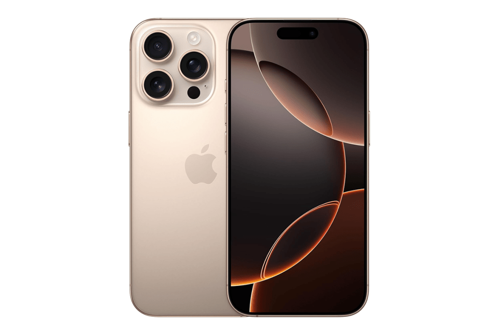 Das iPhone 16 Pro Max vor weißem Hintergrund.